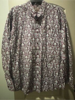 Ariat Paisley Button Down Shirt Men's Size L Stefan Classic Fit Purple Blue